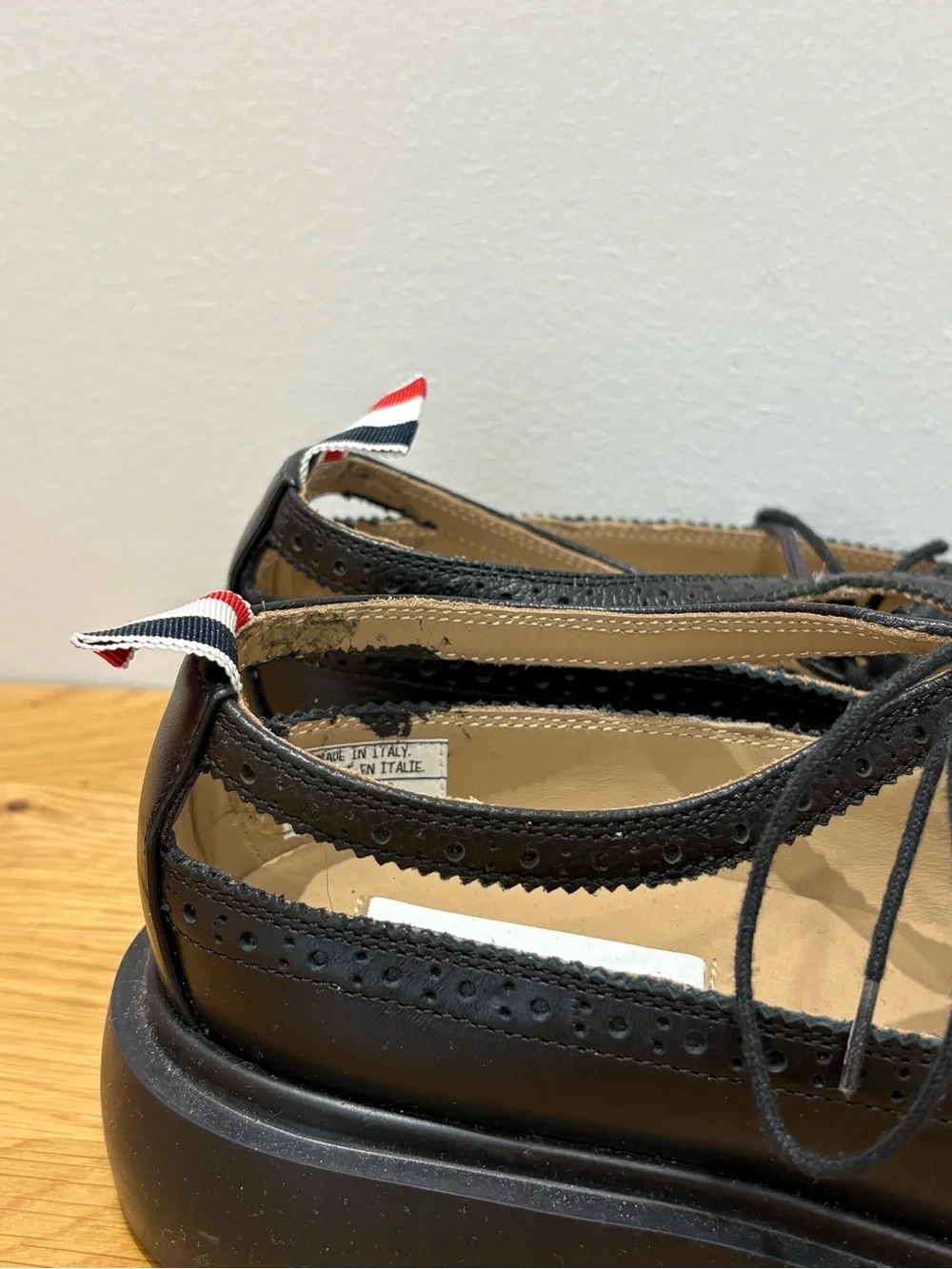 Thom Browne Black Leather Mary Jane Laser Cut Oxfords